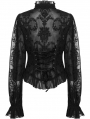 Black Gothic Chiffon Embroidered Flared Sleeve Perspective Blouse for Women