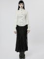 White Gothic Chiffon Embroidered Flared Sleeve Perspective Blouse for Women