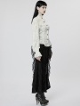 White Gothic Chiffon Embroidered Flared Sleeve Perspective Blouse for Women