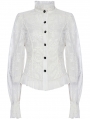 White Gothic Chiffon Embroidered Flared Sleeve Perspective Blouse for Women