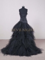 Black Strapless High-Low Gothic Wedding Dress