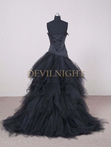 Black Strapless High-Low Gothic Wedding Dress - Devilnight.co.uk