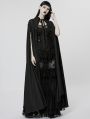 Black Gothic Printed Chiffon Lace Applique Lapel Long Cloak for Women