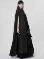 Black Gothic Printed Chiffon Lace Applique Lapel Long Cloak for Women