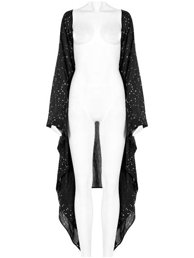 Black and Silver Starry Print Gothic One Piece Long Shawl Jacket