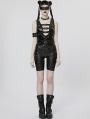 Black Gothic Punk Sexy Hollow Out Patent Leather Vest Top for Women