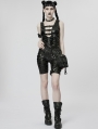 Black Gothic Punk Sexy Hollow Out Patent Leather Vest Top for Women
