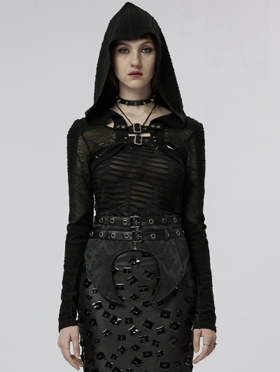 Women's Black Gothic Bolero Jacket with Removable Hood