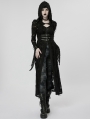 Black Dark Gothic Rose Pattern Two-Pieces Long Hooded Coat for Women