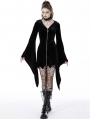 Black Gothic Cat Ear Long Bell Sleeves Hooded Mini Velvet Dress