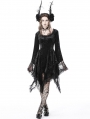 Black Gothic Dark Long Bell Sleeves Irregular Velvet Dress