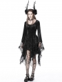 Black Gothic Dark Long Bell Sleeves Irregular Velvet Dress