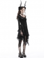 Black Gothic Dark Long Bell Sleeves Irregular Velvet Dress