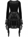 Black Gothic Dark Long Bell Sleeves Irregular Velvet Dress