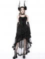 Black Gothic Chiffon Lace Trim High-Low Skirt