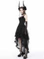 Black Gothic Chiffon Lace Trim High-Low Skirt