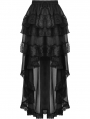 Black Gothic Chiffon Lace Trim High-Low Skirt