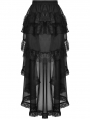 Black Gothic Chiffon Lace Trim High-Low Skirt