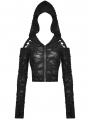 Black Gothic Punk Decadent Long Sleeve Hooded Top for Women