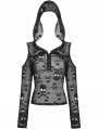 Black Gothic Rebel Rock Skull Cold Shoulder Hoodies for Women