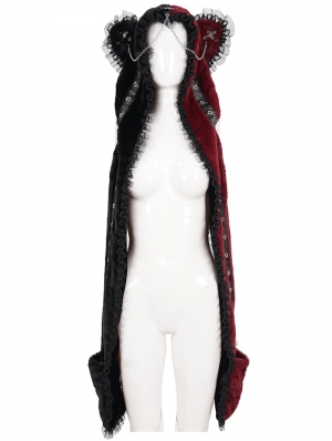 Black and Red Gothic Punk Winter Warm Earflap Hat