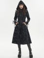 Black Gothic Punk Spliced Faux Leather Hooded Coat for Women