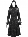 Black Gothic Punk Spliced Faux Leather Hooded Coat for Women