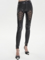 Black Gothic Fishnet Hollow Out Skinny Leather Pants for Women