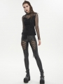 Black Gothic Fishnet Hollow Out Skinny Leather Pants for Women