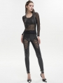Black Gothic Fishnet Hollow Out Skinny Leather Pants for Women