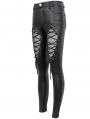 Black Gothic Fishnet Hollow Out Skinny Leather Pants for Women