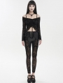 Black Sexy Gothic Hollow Out Lace Long Synthetic Leather Pants for Women