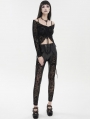 Black Sexy Gothic Hollow Out Lace Long Synthetic Leather Pants for Women