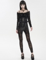 Black Sexy Gothic Hollow Out Lace Long Synthetic Leather Pants for Women