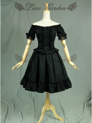 Black Off-the-Shoulder Short Sleeves Gothic Lolita Dress