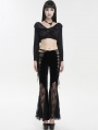 Black Gothic Vintage Sexy Velvet Lace Flared Trousers for Women