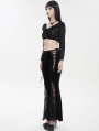 Black Gothic Vintage Sexy Velvet Lace Flared Trousers for Women