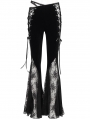 Black Gothic Vintage Sexy Velvet Lace Flared Trousers for Women