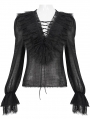 Black Gothic Sexy V-Neck Long Sleeve Ruffle Shirt for Women