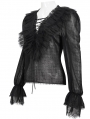 Black Gothic Sexy V-Neck Long Sleeve Ruffle Shirt for Women