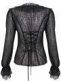 Black Gothic Sexy V-Neck Long Sleeve Ruffle Shirt for Women