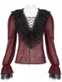 Red Gothic Sexy V-Neck Long Sleeve Ruffle Shirt for Women