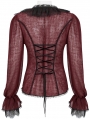 Red Gothic Sexy V-Neck Long Sleeve Ruffle Shirt for Women