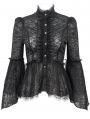 Black Vintage Gothic Lace Long Trumpet Sleeve Shirt for Women