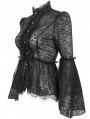 Black Vintage Gothic Lace Long Trumpet Sleeve Shirt for Women