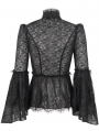 Black Vintage Gothic Lace Long Trumpet Sleeve Shirt for Women