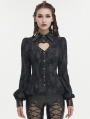 Black Gothic Punk Heart Shaped Cutout Long Sleeve Blouse for Women