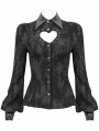 Black Gothic Punk Heart Shaped Cutout Long Sleeve Blouse for Women