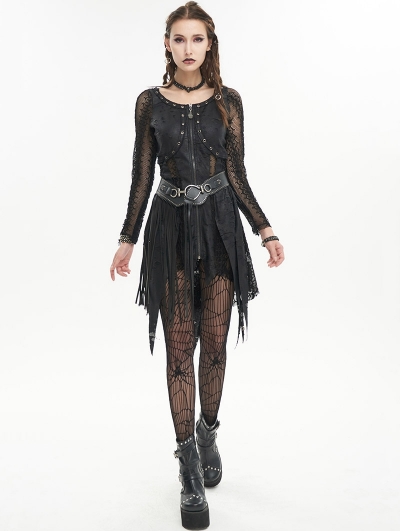 Black Gothic Punk Street Net Splicing Irregular Short Dress