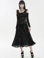 Black Retro Gothic Pattern Sexy Cold Shoulder Long Sleeve Party Dress